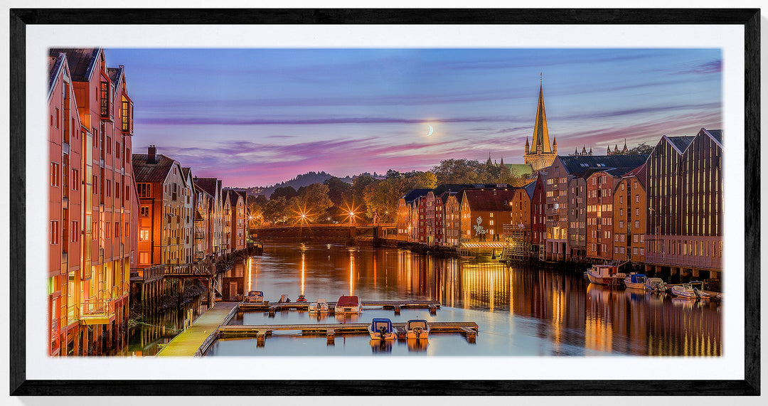 When the Moon Looks at The lights of Nidelva 150X80  with Art Glass (Limited Edition) - AZIZ NASUTI ART GALLERY