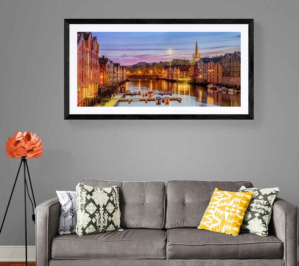 When the Moon Looks at The lights of Nidelva 150X80  with Art Glass (Limited Edition) - AZIZ NASUTI ART GALLERY