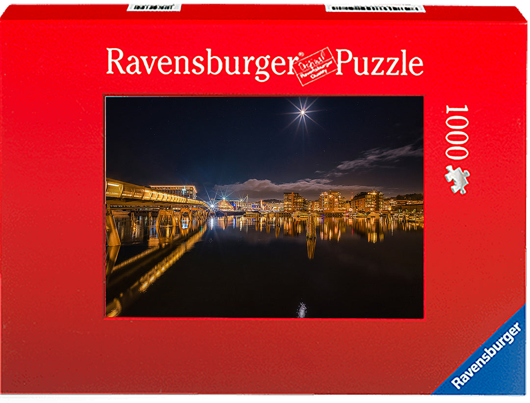 Night Over Solsiden in TRondheim (Photo Puzzle) - AZIZ NASUTI ART GALLERY