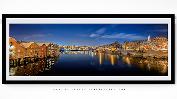 Trondheim winter night view canvas - Gamle Bybro towards NTNU, 160x60 limited edition.