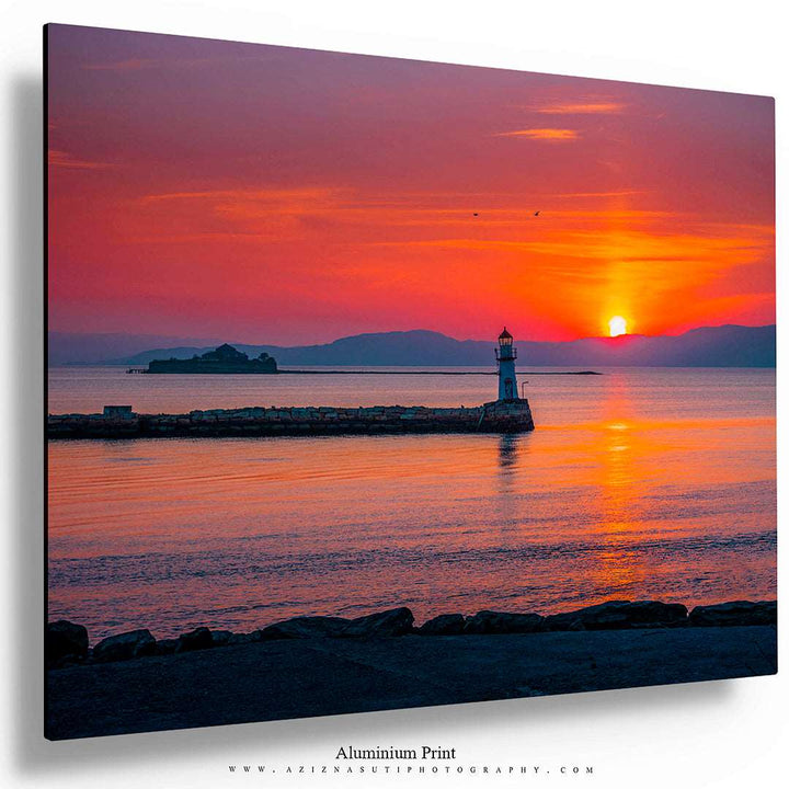 Beautiful Sunset Over Lade Lighthouse and Munkholmen From Ladestien