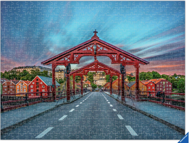 Amazing sunset over Gamlebybro and Bakklandet Trondheim (Photo Puzzle) - AZIZ NASUTI ART GALLERY