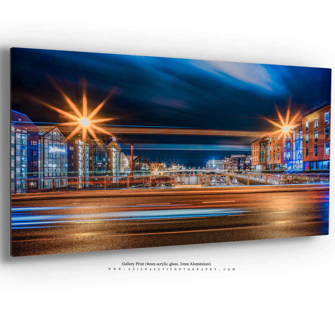 Nightscape of Trondheim: Light Trails Over Bakke Bru Bridge to Solsiden