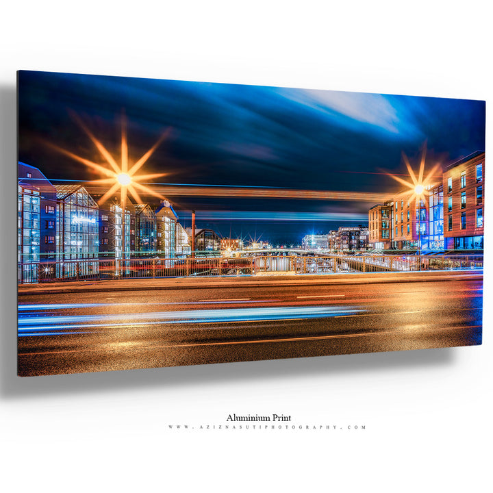 Nightscape of Trondheim: Light Trails Over Bakke Bru Bridge to Solsiden