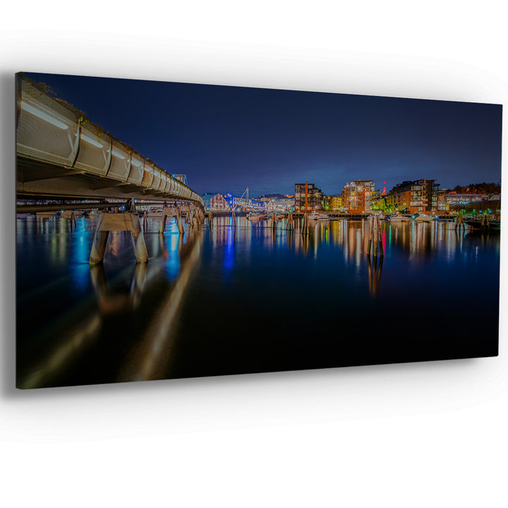 Nighttime View of Solsiden and Verftsbrua in Trondheim