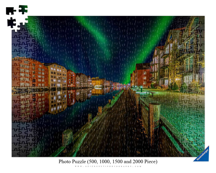 Amazing nordlys (northern-light) over Trondheim (Photo Puzzle)