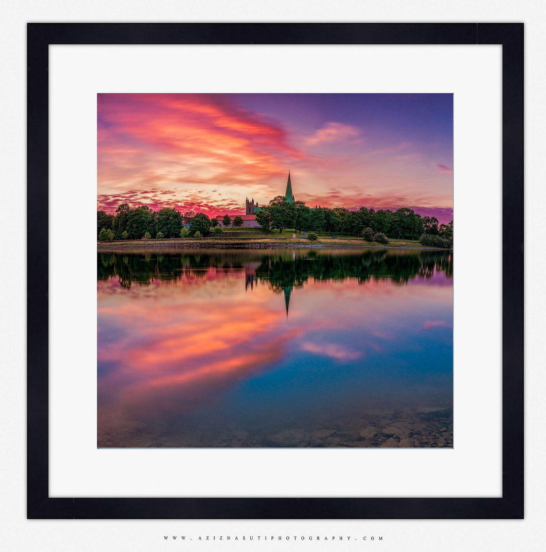 Dreamy Sunset Over Nidelva and Nidarosdomen Framed