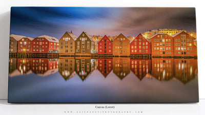 Trondheim Beautiful Calm Winter Night on Canvas (Lerret 120X60)