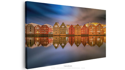 Trondheim Beautiful Calm Winter Night on Canvas (Lerret 120X60cm)