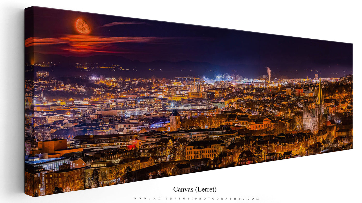 Panorama of Trondheim with Moonrise (Canvas)