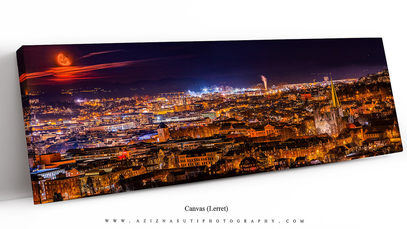 Panorama of Trondheim with Moonrise (Canvas)