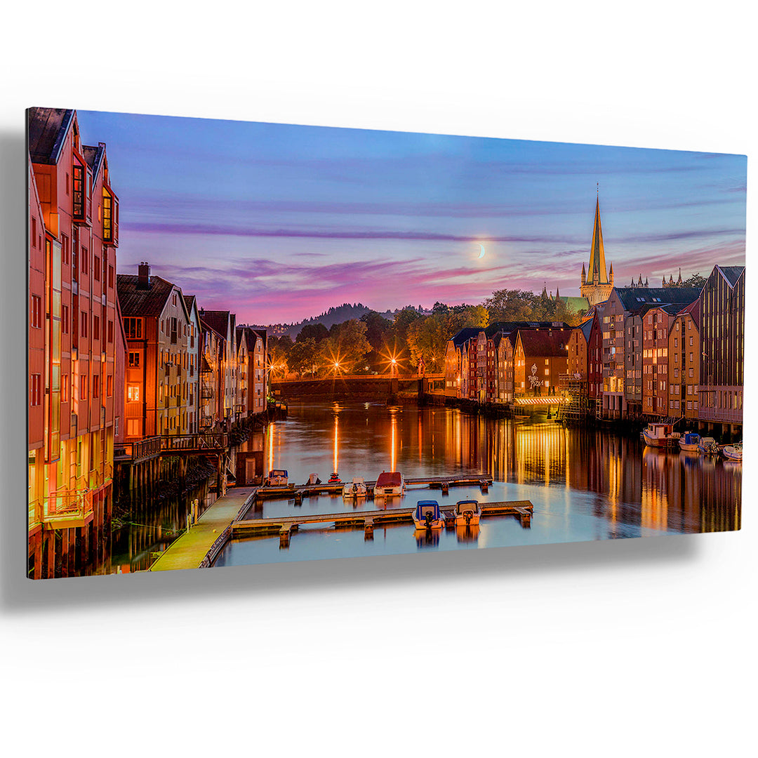 When the Moon Looks at The lights of Nidelva on Gallery Print (3 sizes)