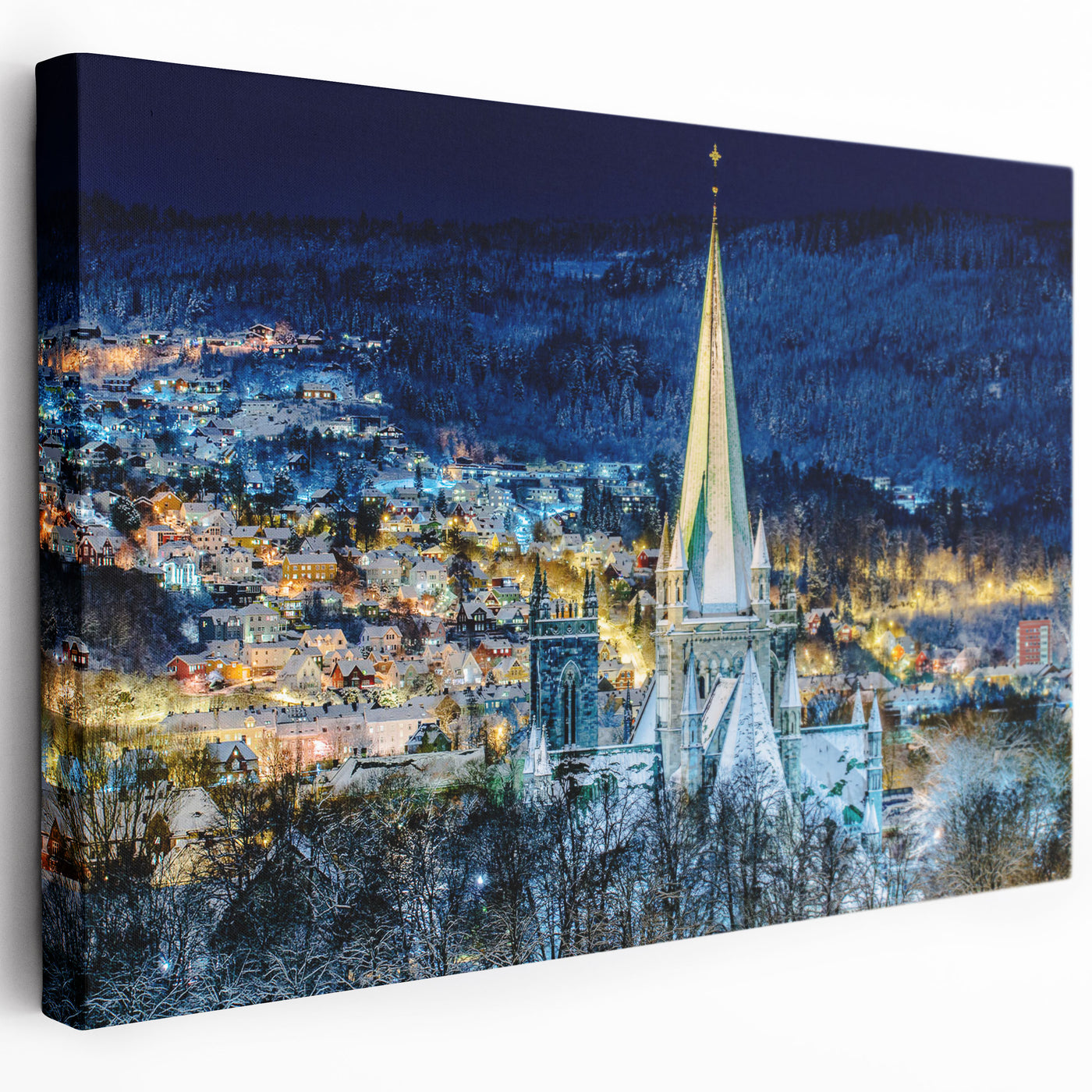 Den vakre Nidarosdomen om vinteren på Canvas (Lerret)