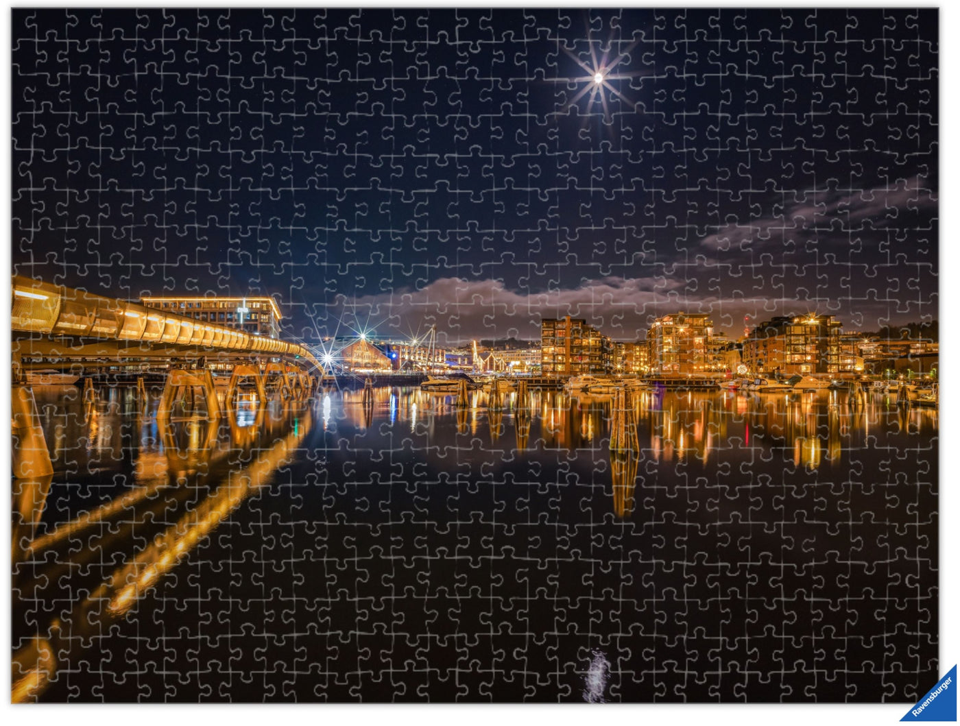Night Over Solsiden in TRondheim (Photo Puzzle) - AZIZ NASUTI ART GALLERY