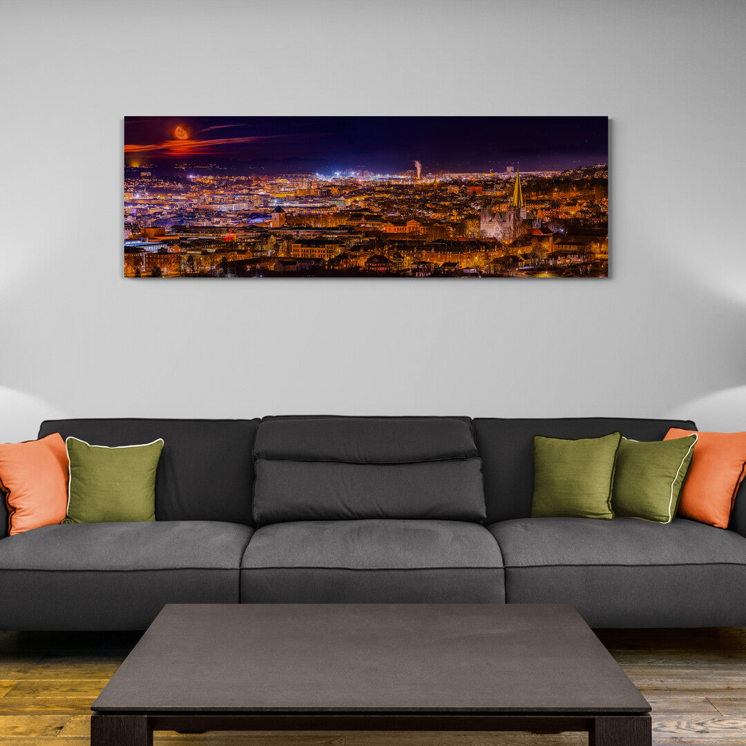Panorama of Trondheim with Moonrise (Canvas)