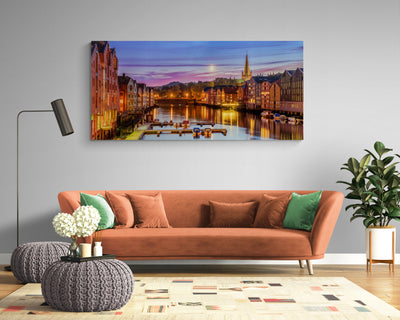 When the Moon Looks at The lights of Nidelva on Gallery Print (3 sizes) - AZIZ NASUTI ART GALLERY
