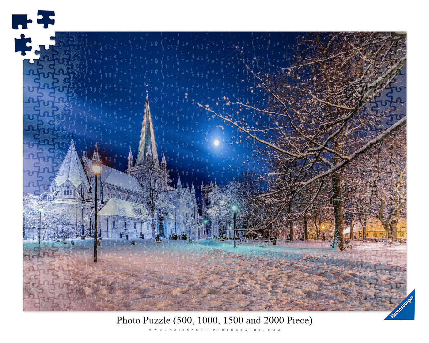 Nidarosdomen and the Moon in a beautiful winter mood (Photo Puzzle)