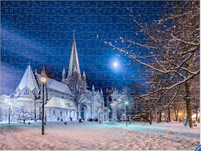 Nidarosdomen and the Moon in a beautiful winter mood (Photo Puzzle) - AZIZ NASUTI ART GALLERY