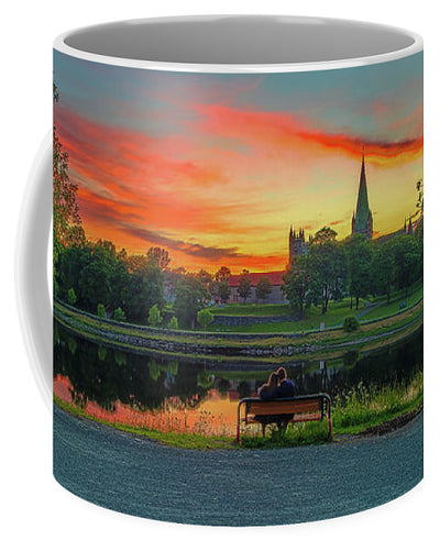 Romantic Midnight Sunset Over Nidelva, Nidarosdomen Trondheim(Coffee Mug) - AZIZ NASUTI ART GALLERY