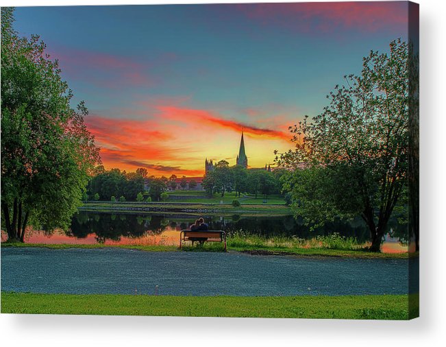 Romantic Midnight Sunset Over Nidelva, Nidarosdomen Trondheim - AZIZ NASUTI ART GALLERY