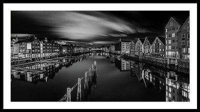 Trondheim Night From Bakke Bru in Black and white - AZIZ NASUTI ART GALLERY