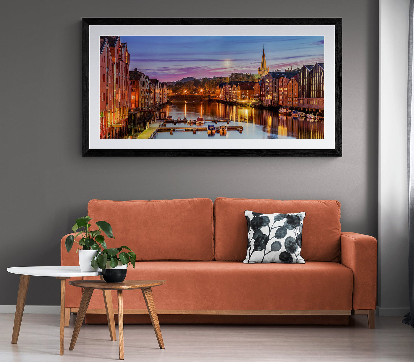When the Moon Looks at The lights of Nidelva 150X80  with Art Glass (Limited Edition) - AZIZ NASUTI ART GALLERY