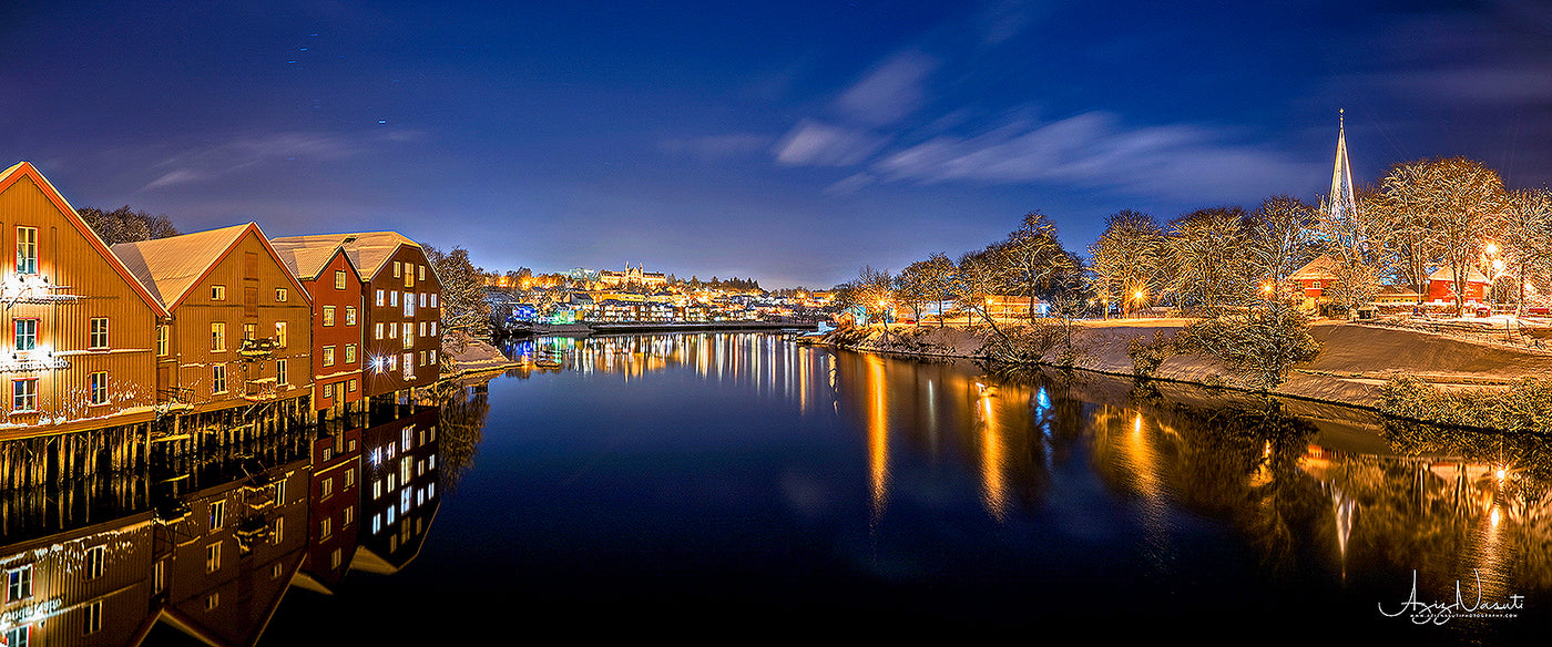 Trondheim winter night from gamlebybro towards the NTNU on Canvas (3 sizes) - AZIZ NASUTI ART GALLERY