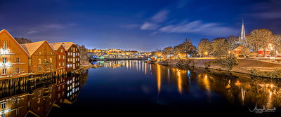 Trondheim winter night from gamlebybro towards the NTNU on Canvas (3 sizes) - AZIZ NASUTI ART GALLERY